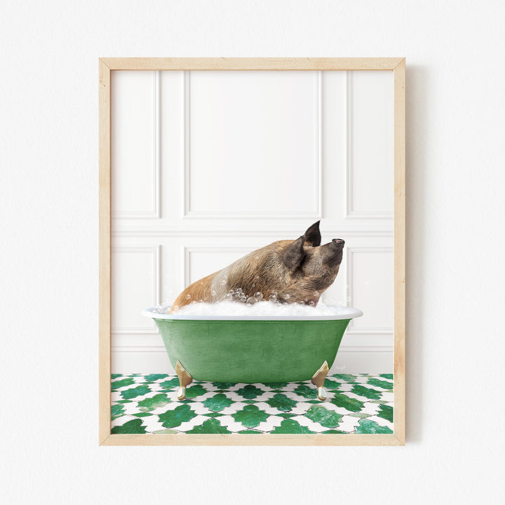 Hog in Eclectic Green Panel Wall Bath