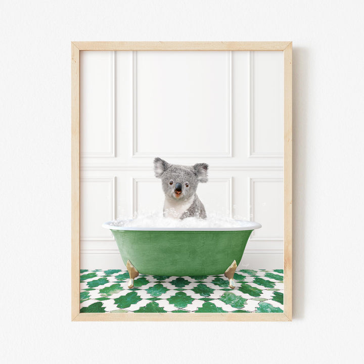 Koala Bear in Eclectic Green Panel Wall Bath