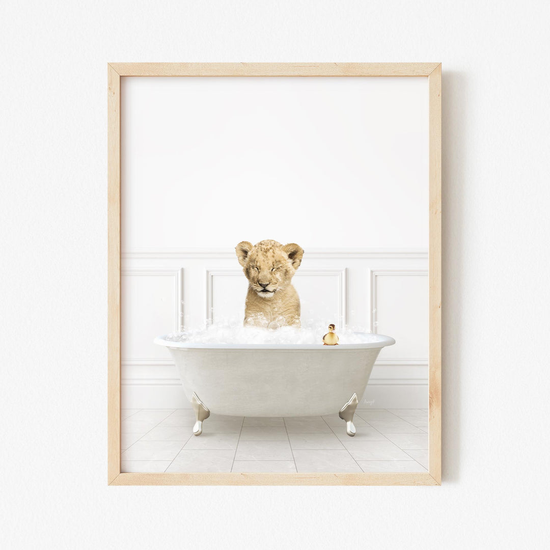 Lion Cub in Modern Neutral Bath