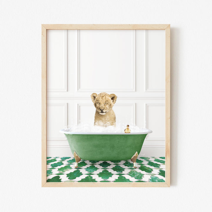 Lion Cub in Eclectic Green Panel Wall Bath
