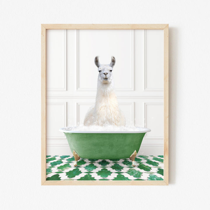 Llama in Eclectic Green Panel Wall Bath
