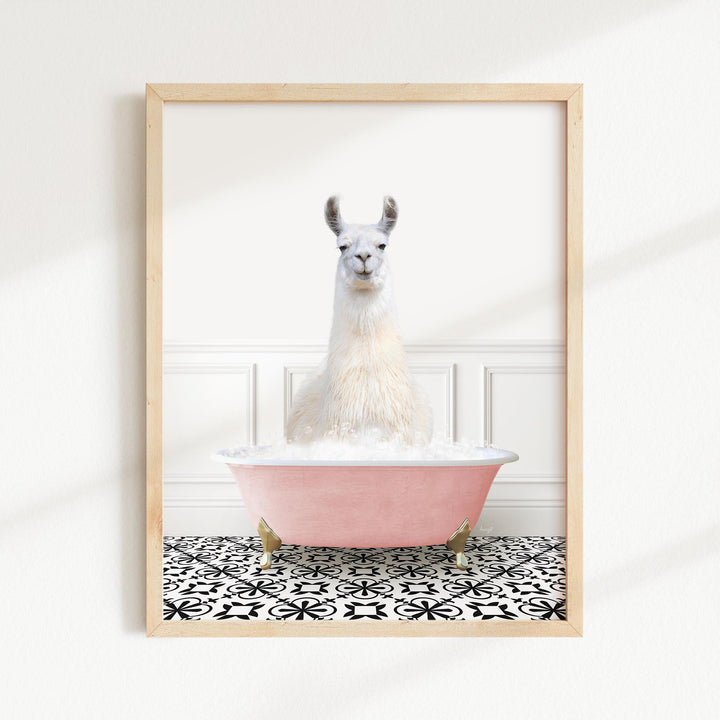 Llama in Stencil Tile with Pink Bathtub Bath