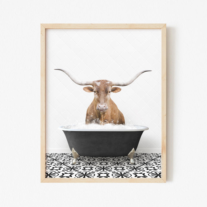 Texas Longhorn Cow in Stencil Black & White Bath