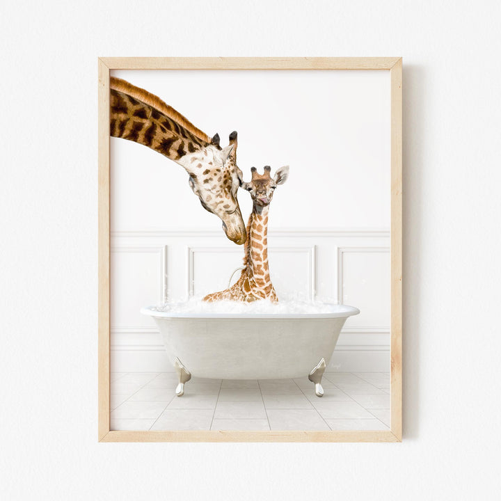 Mother and Baby Giraffe in Modern Neutral Bath