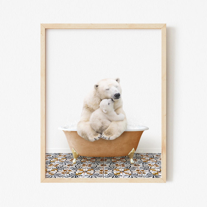 Mother and Baby Polar Bear Cub in Mediterranean Bath