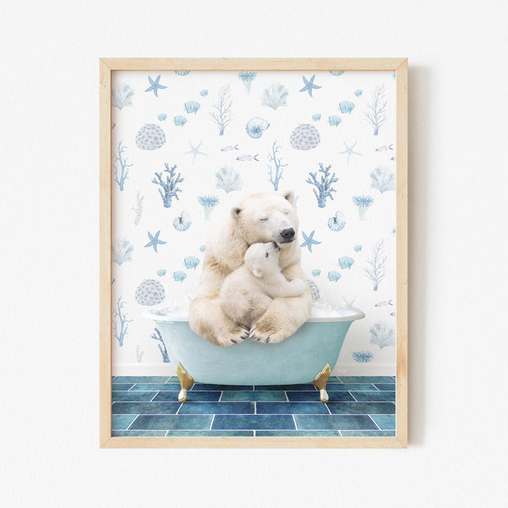 Mother and Baby Polar Bear in Under the Sea Bath