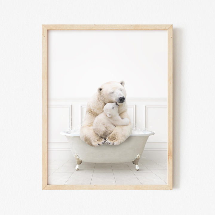 Mother and Baby Polar Bear in Modern Neutral Bath