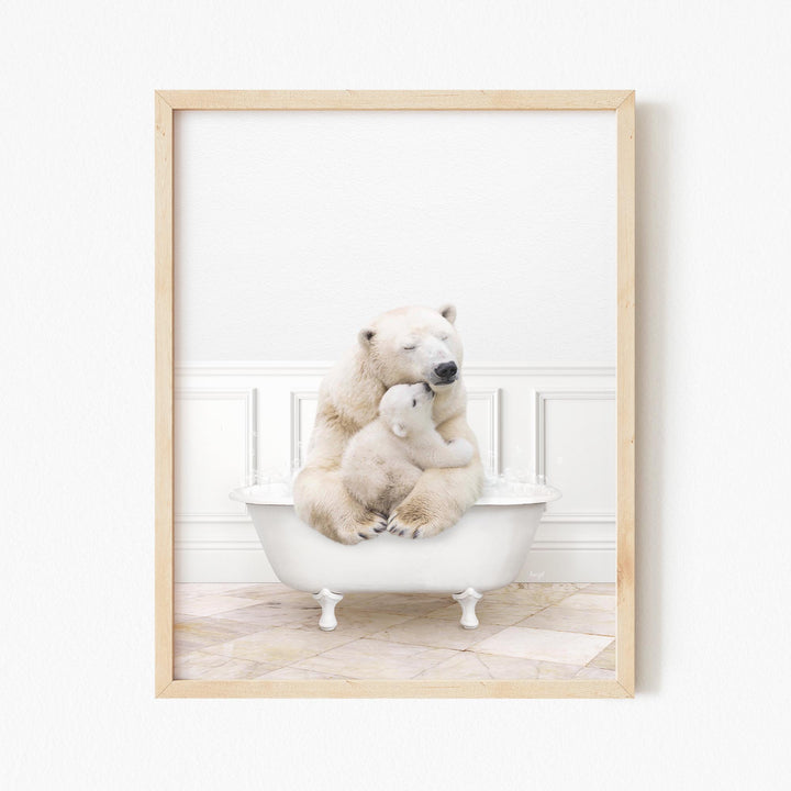 Mother and Baby Polar Bear in Modern Bath