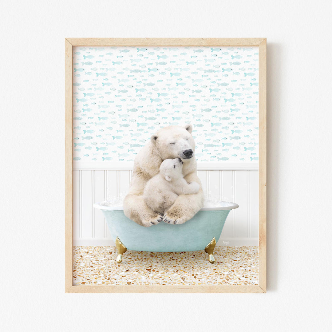 Mother and Baby Polar Bear in Little Fish Bath