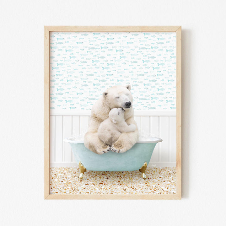 Mother and Baby Polar Bear in Little Fish Bath