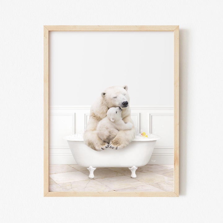 Mother and Baby Polar Bear in Modern Bath