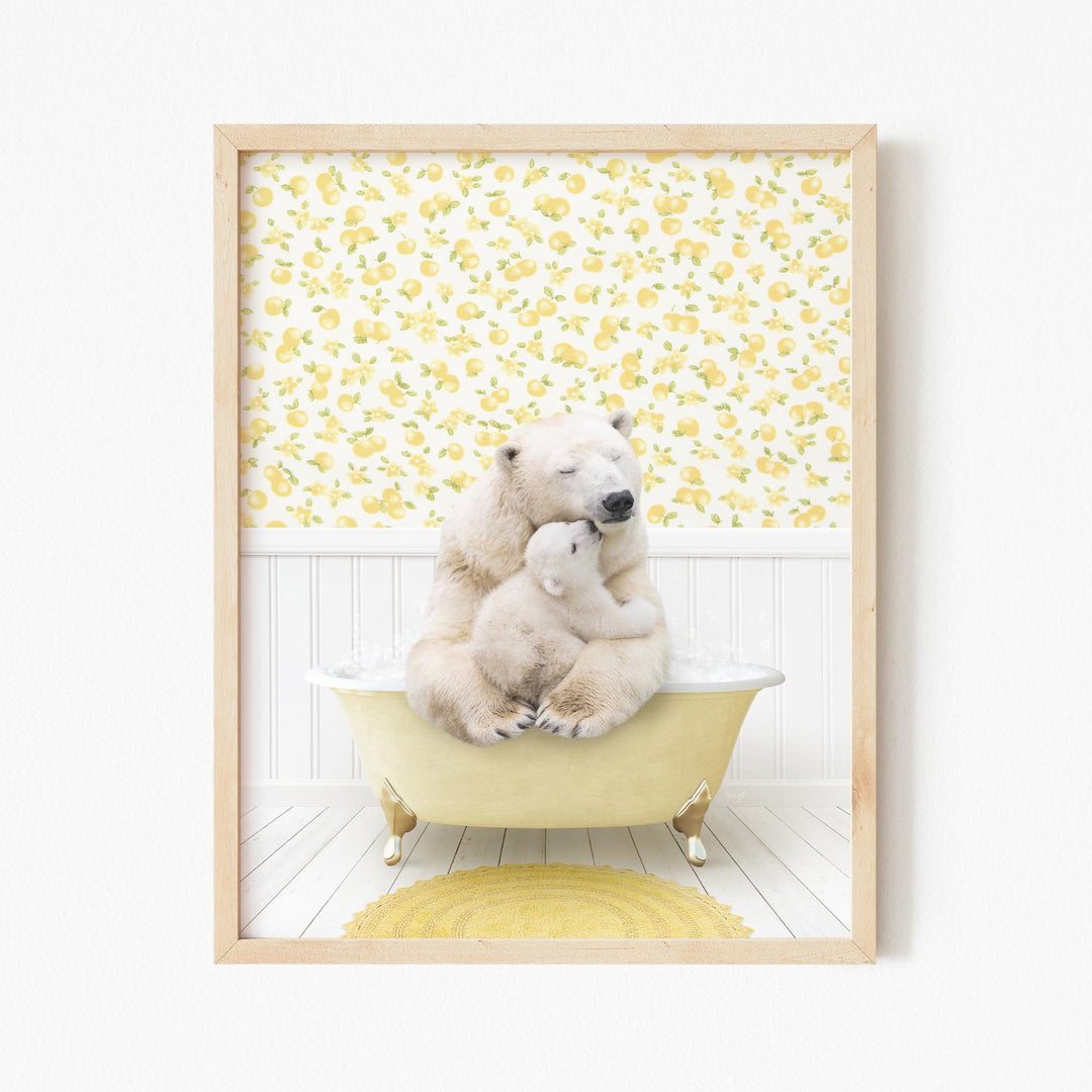 Mother and Baby Polar Bear in Cottage Yellow Bath