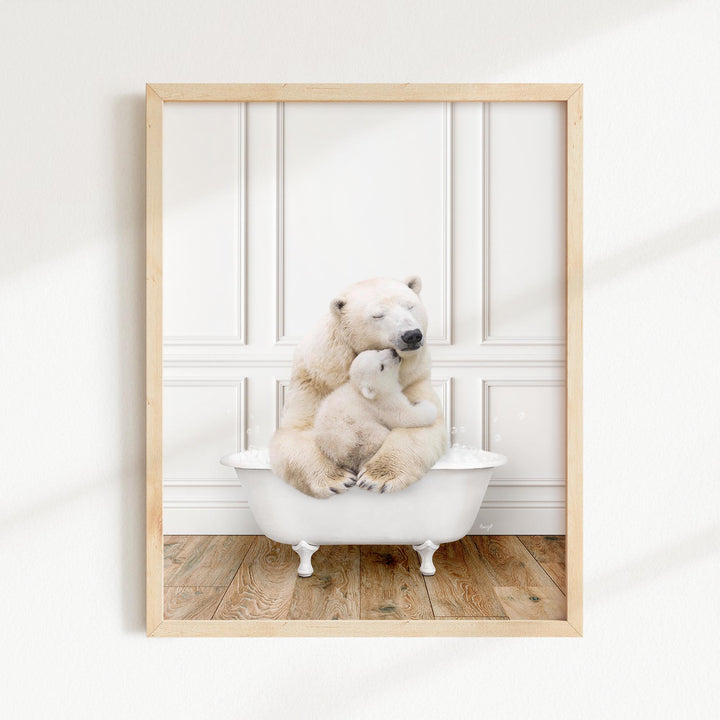 Mother and Baby Polar Bear in Traditional Panel Bath Style