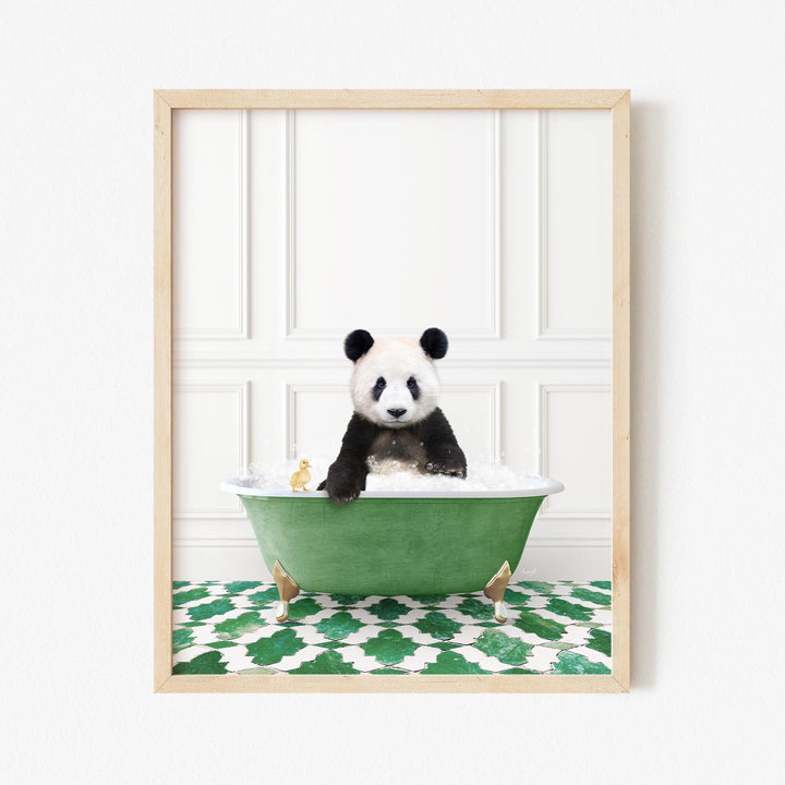 Baby Panda Wave in Eclectic Green Panel Wall Bath