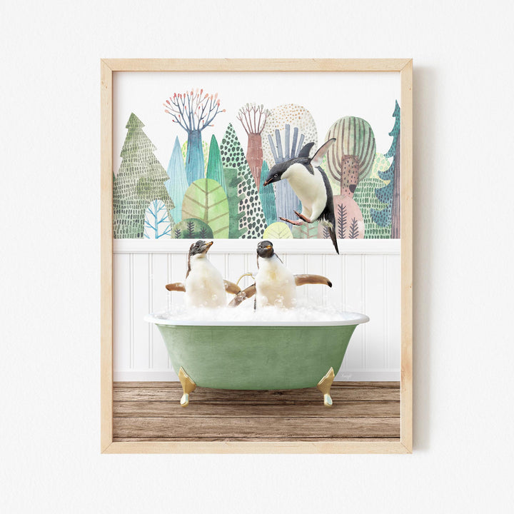 Penguins Playing in Into the Woods Bath