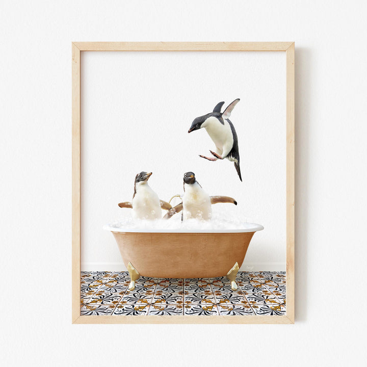 Penguins Playing in Mediterranean Bath