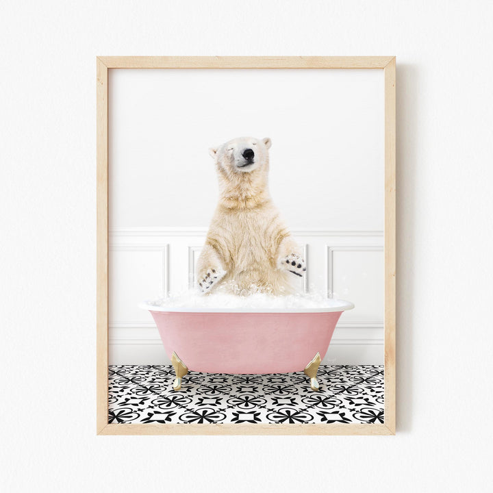 Polar Bear in Stencil Tile with Pink Bathtub Bath