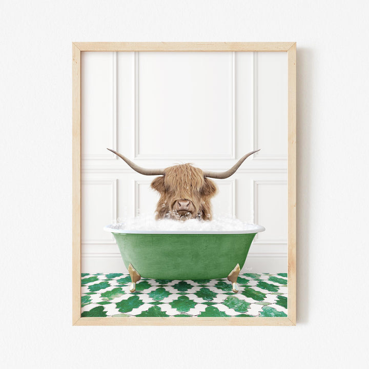 Highland Cow "Randall" in Eclectic Green Panel Wall Bath