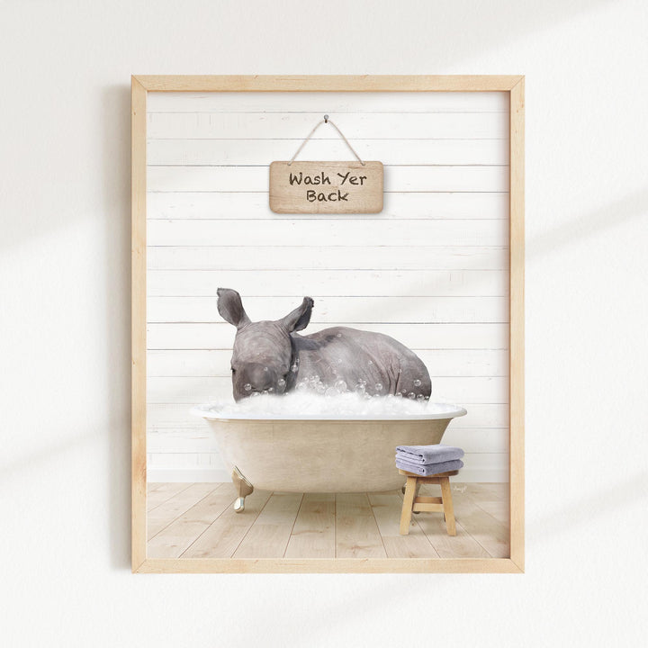 Baby Rhino in Farmhouse "Wash Yer..." Bath