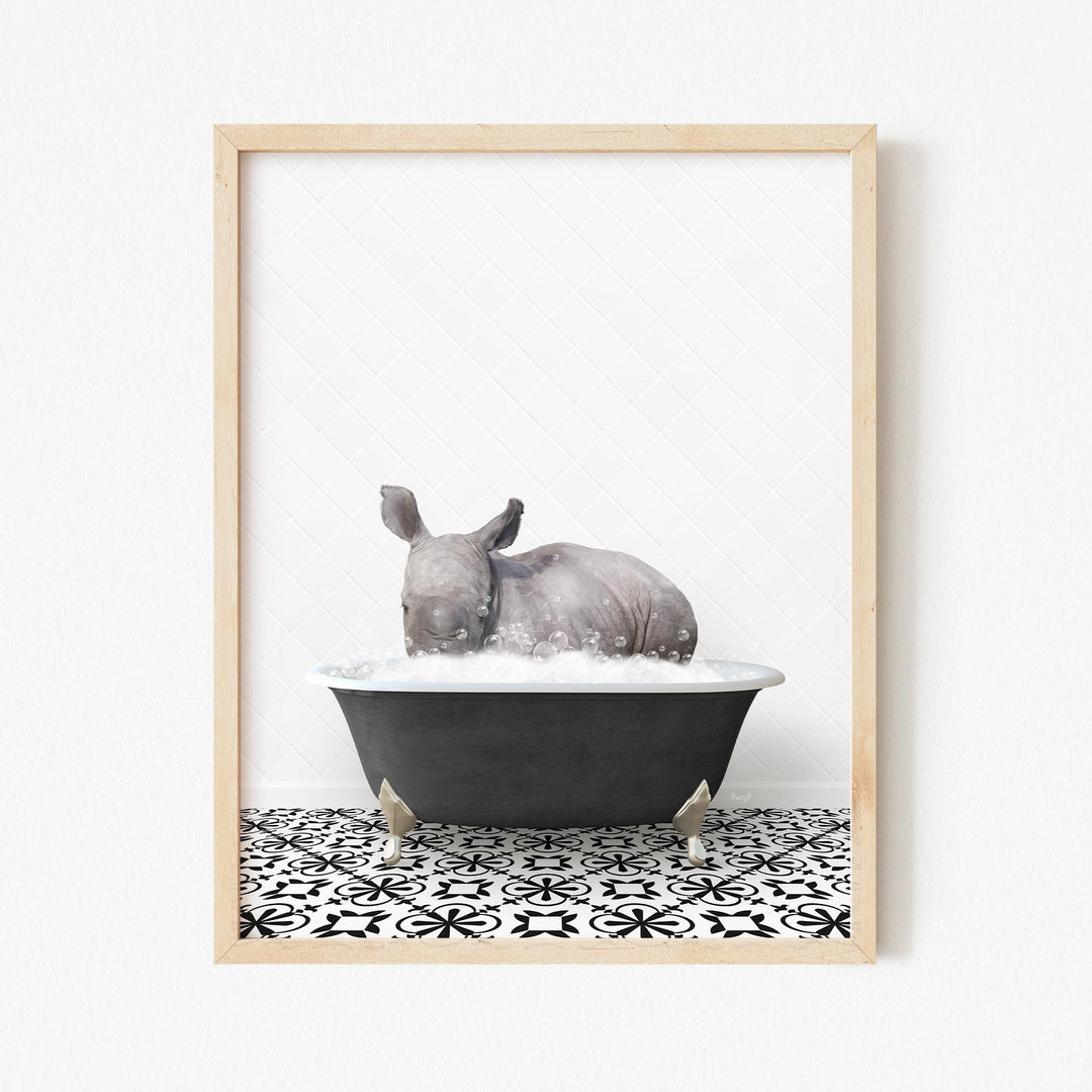 Baby Rhino in Stencil Black & White Bath