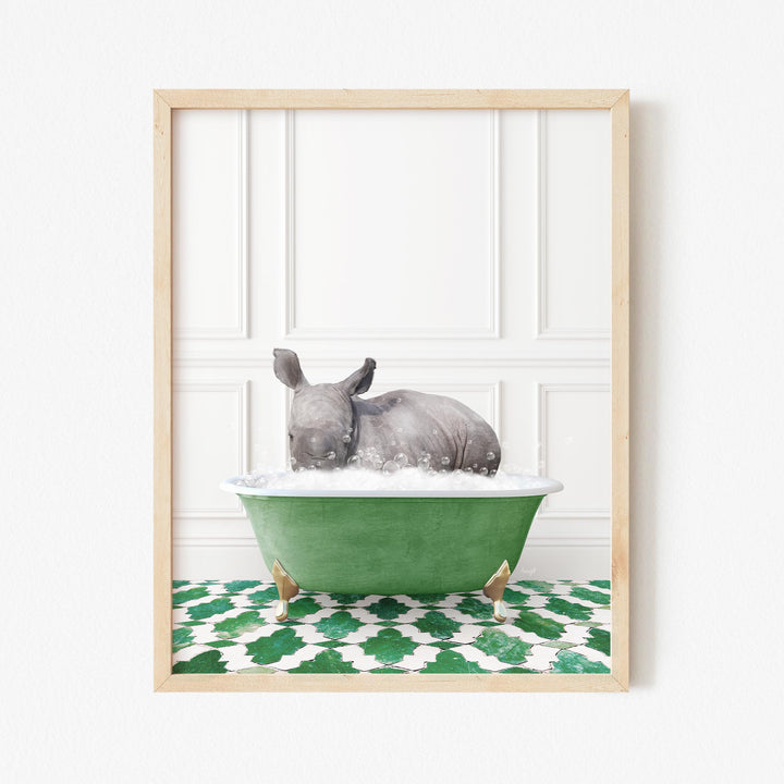 Baby Rhino in Eclectic Green Panel Wall Bath