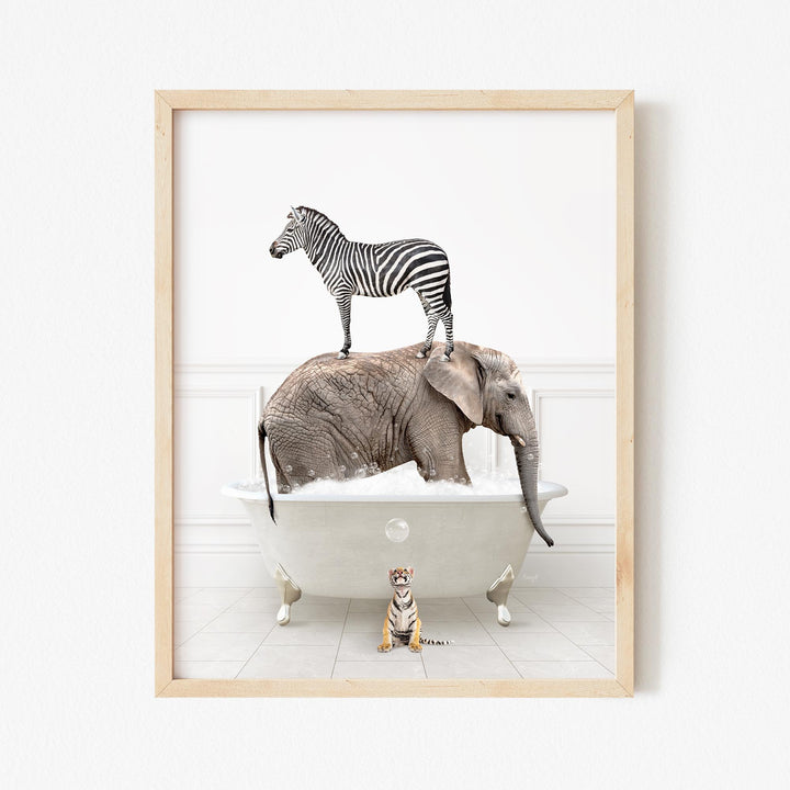 Safari Animals in Modern Neutral Bath