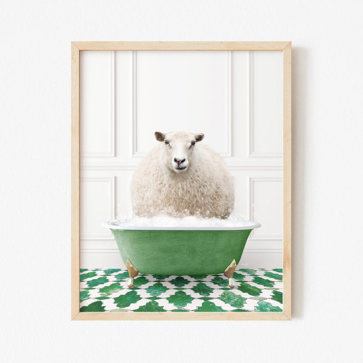 Sheep in Eclectic Green Panel Wall Bath
