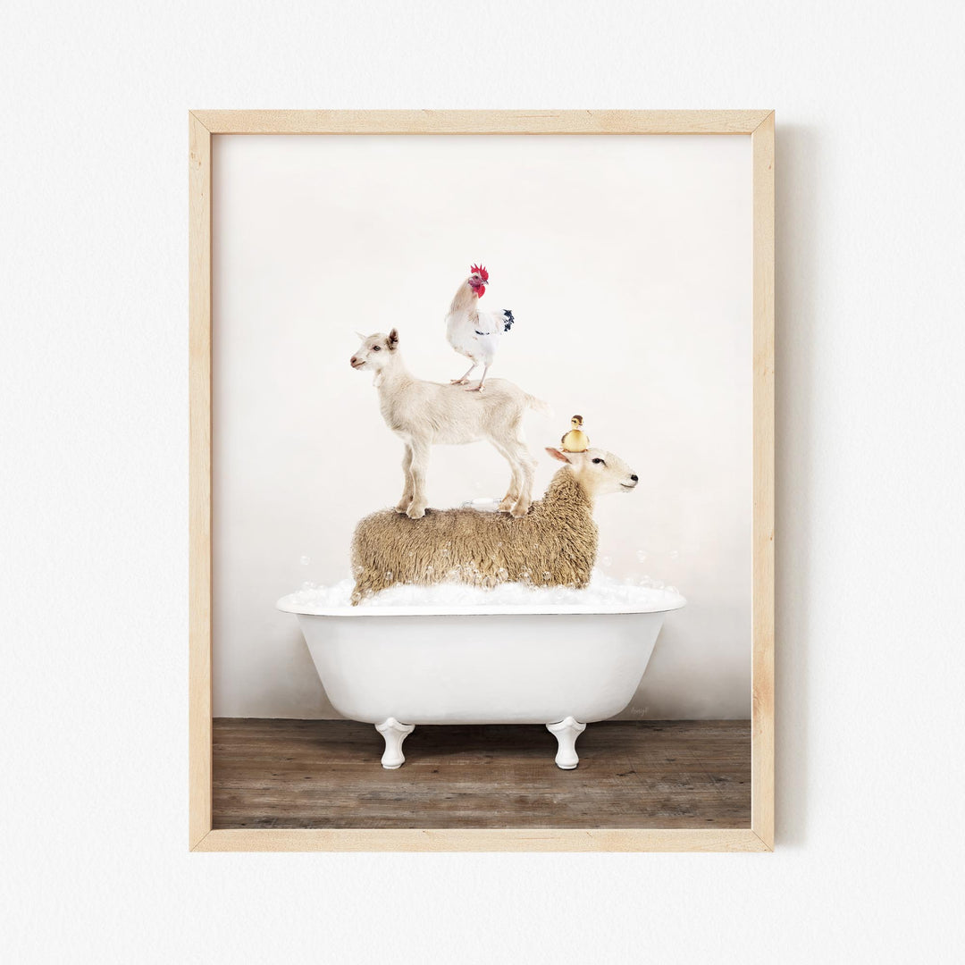 Stacked Farm Animals in Rustic Bath