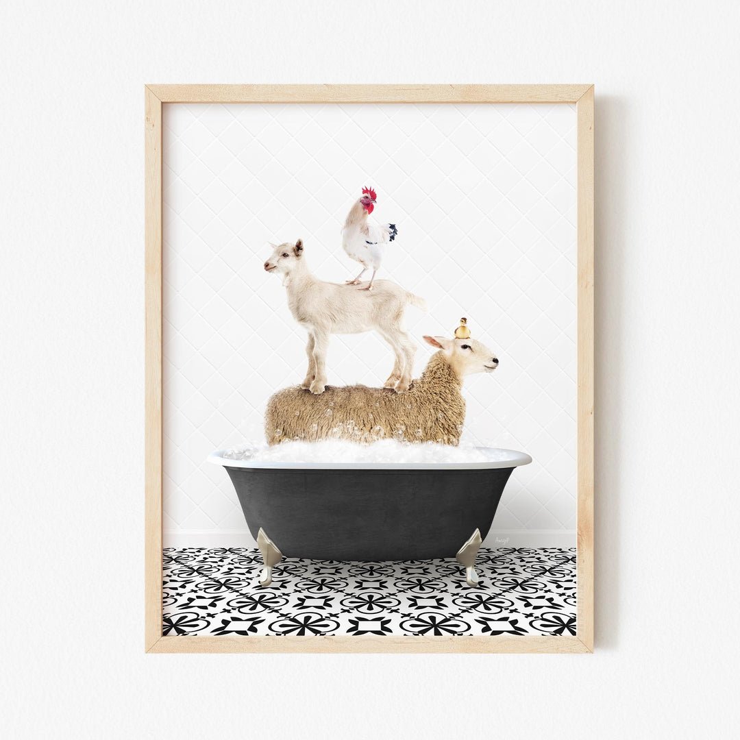 Stacked Farm Animals in Stencil Black & White Bath