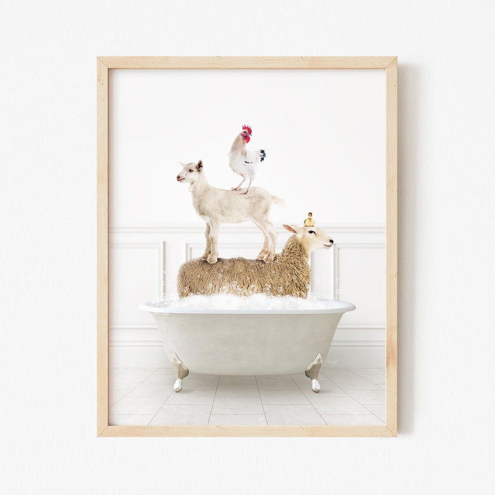 Stacked Farm Animals in Modern Neutral Bath