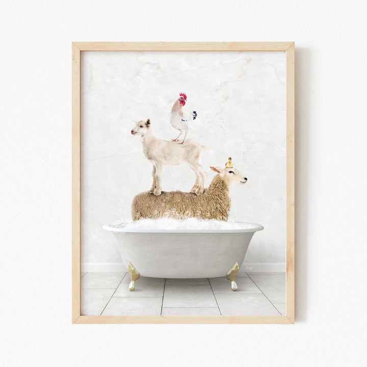 Three Stacked Farm Animals in Stone Slab Bath