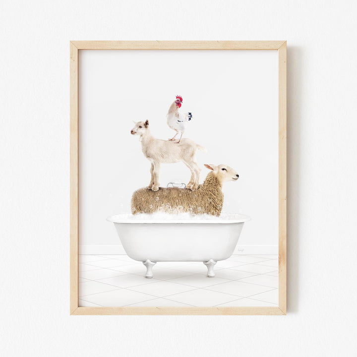 Three Stacked Farm Animals in Neutral Bath