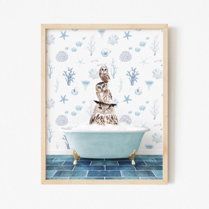 Stacked Owls in Under the Sea Bath