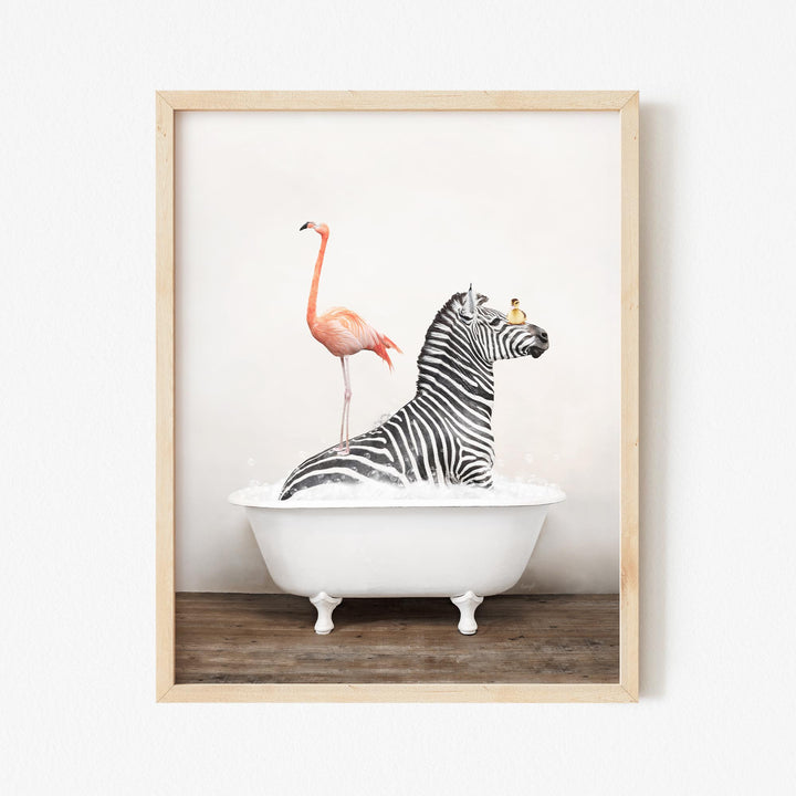 Stacked Safari Animals in Rustic Bath