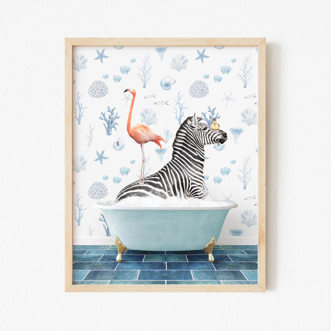 Zebra and Flamingo in Under the Sea Bath