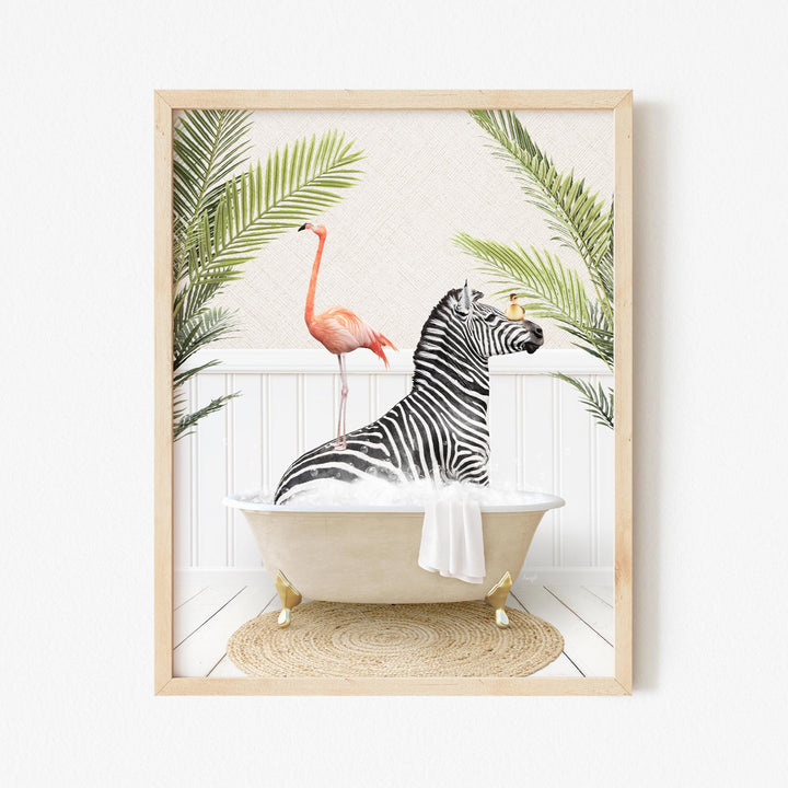 Zebra and Flamingo in Palms Bath