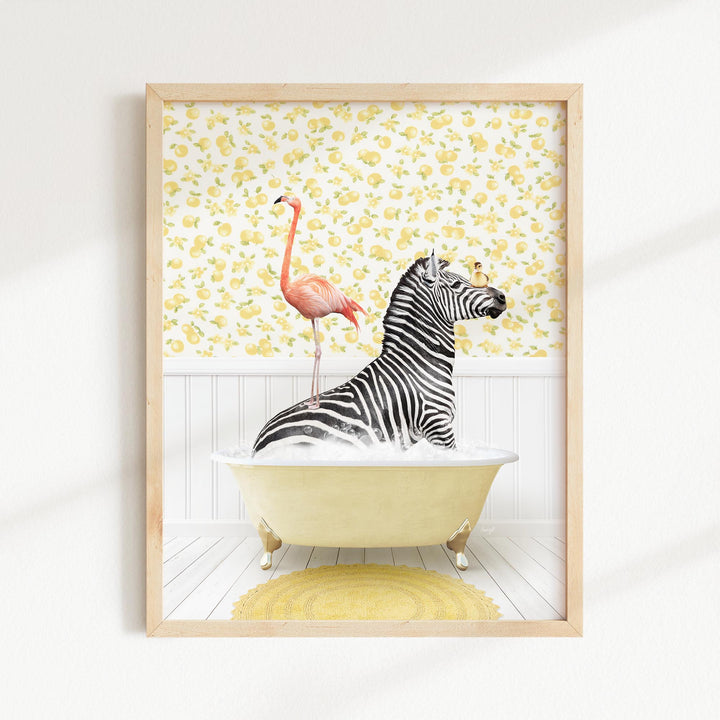 Zebra and Flamingo in Cottage Yellow Bat