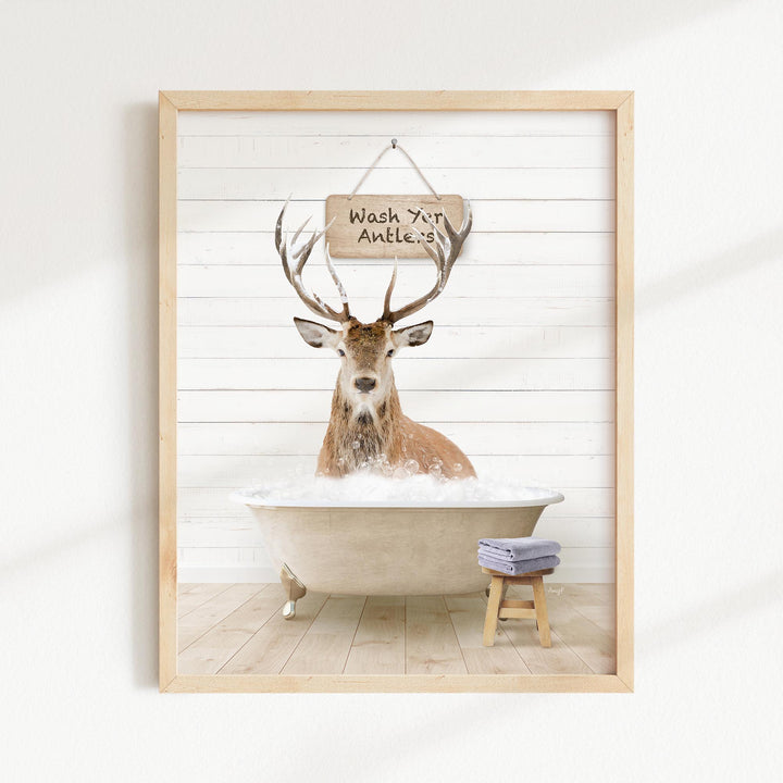 Male Deer in Farmhouse "Wash Yer..." Bath