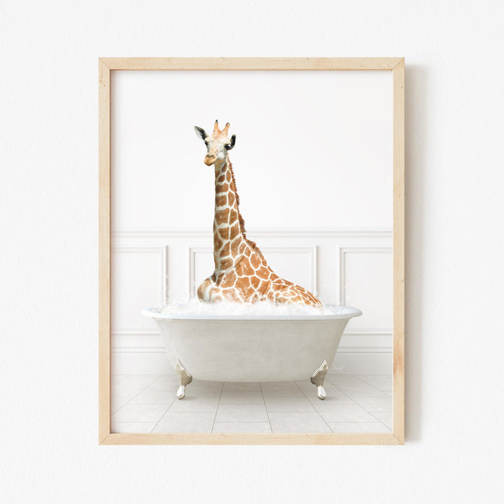 Tall Giraffe in Modern Neutral Bath