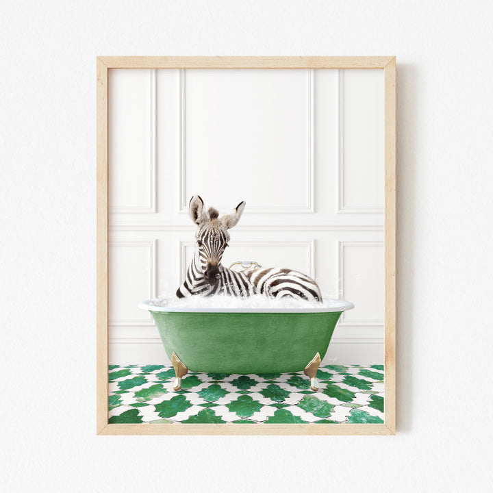 Baby Zebra in Eclectic Green Panel Wall Bath