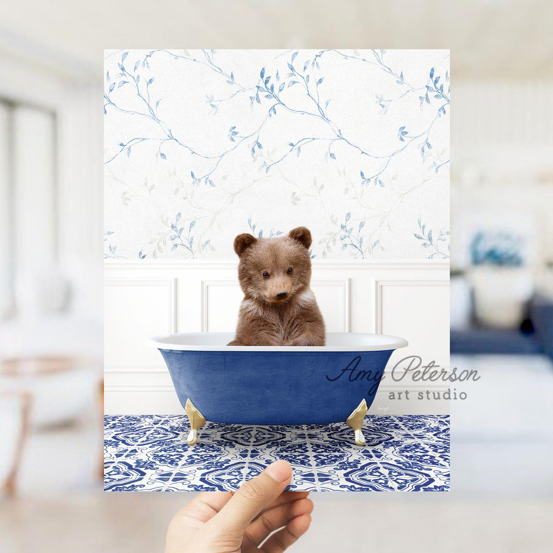 Bear Cub in Eclectic Blue Bath