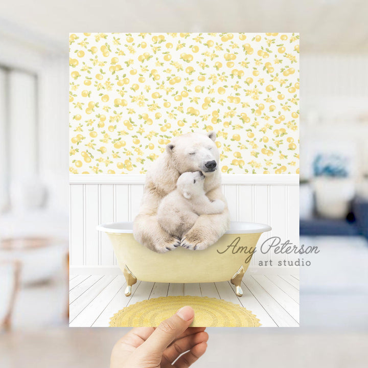 Mother and Baby Polar Bear in Cottage Yellow Bath