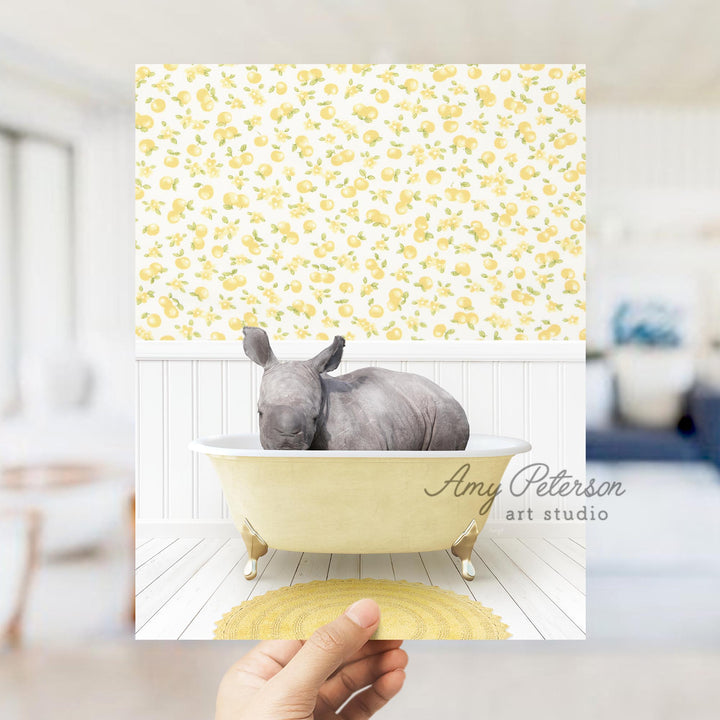 Baby Rhino in Cottage Yellow Bath