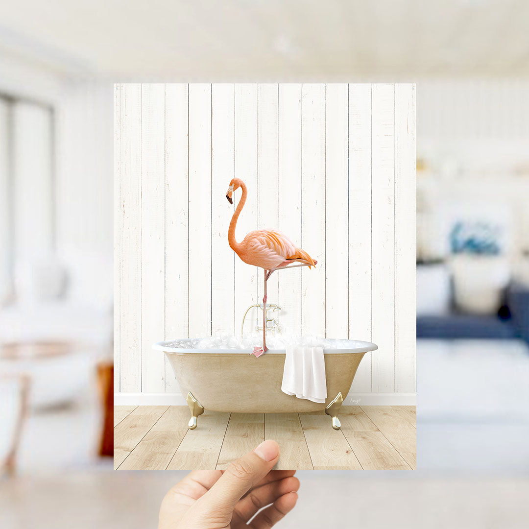 Flamingo in Farmhouse Bath
