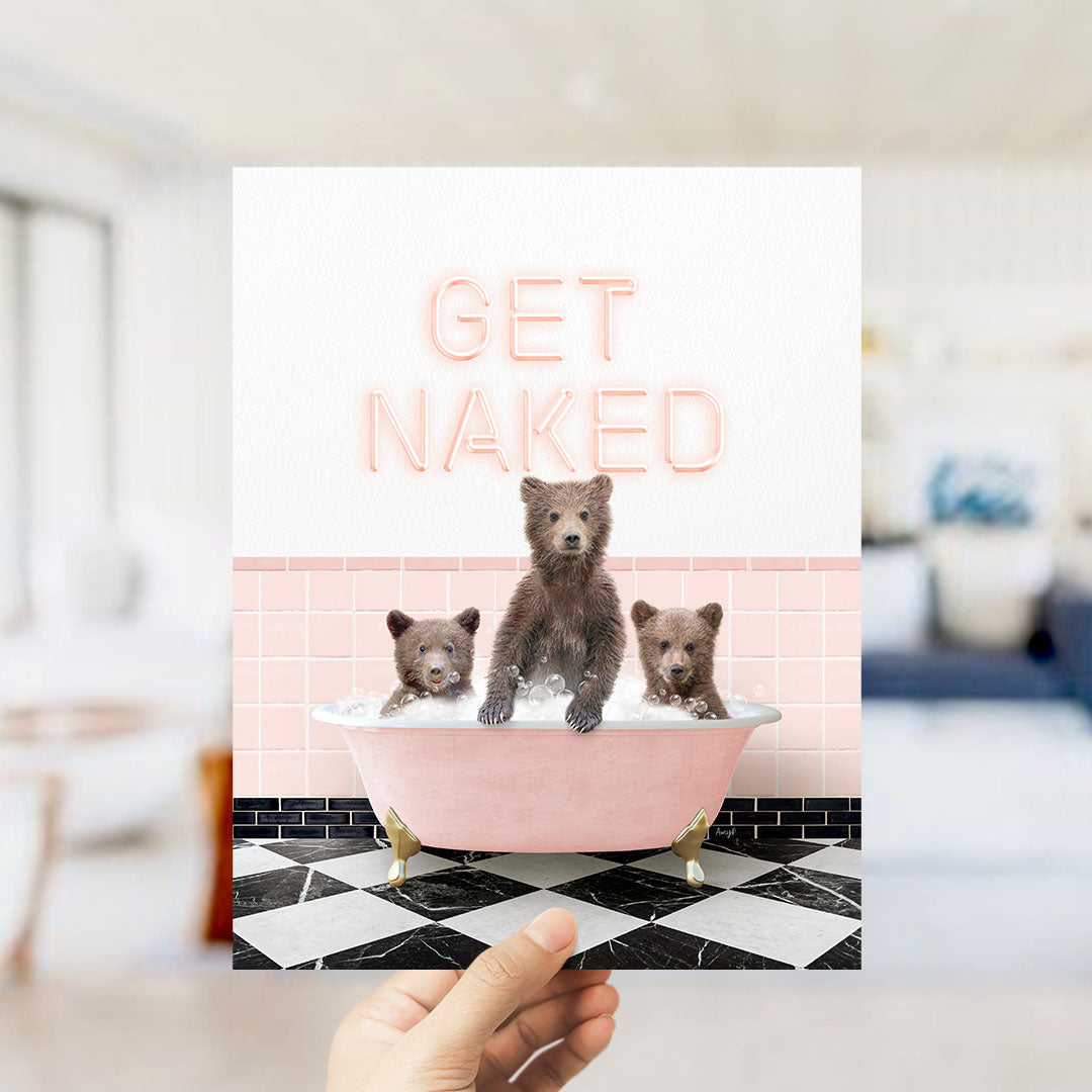 Three Bear Cubs in Pink Get Naked Bath