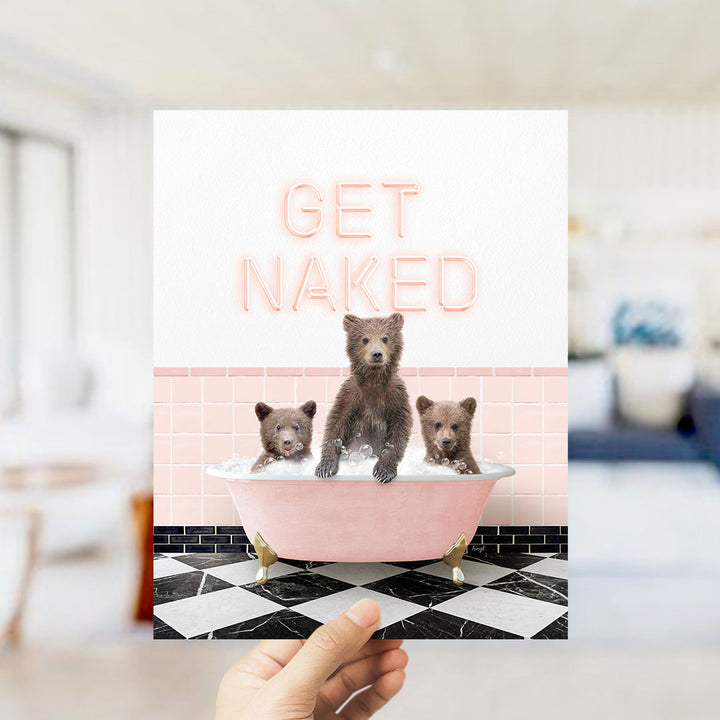 Three Bear Cubs in Pink Get Naked Bath