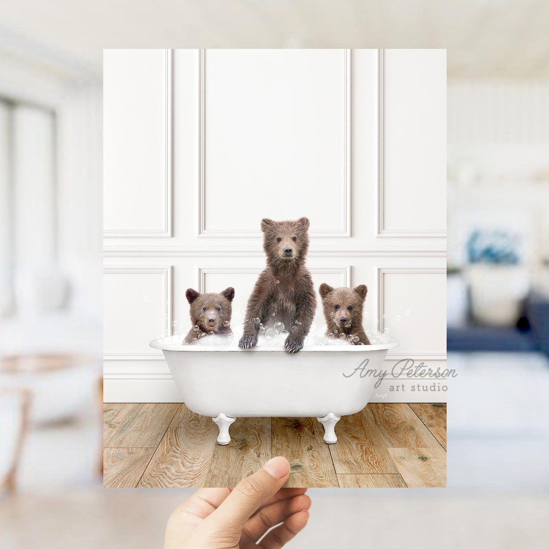 Three Bear Cubs in Traditional Panel Bath Style