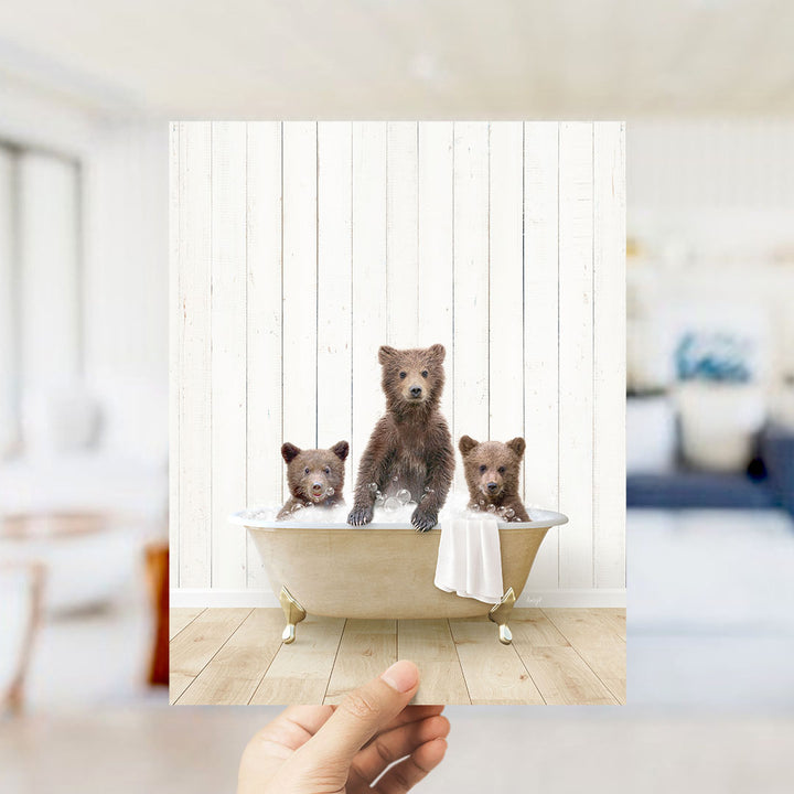 Three Bear Cubs in Farmhouse Bath