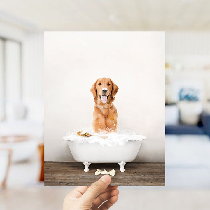 Amber Retriever in Rustic Bath Style Lots of Foamy Bubbles