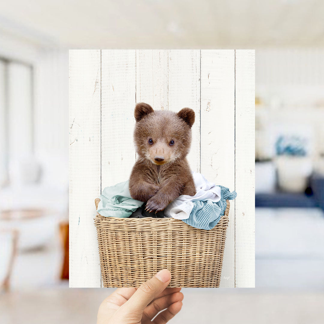 Baby Bear in Laundry Basket - Farmhouse Wall
